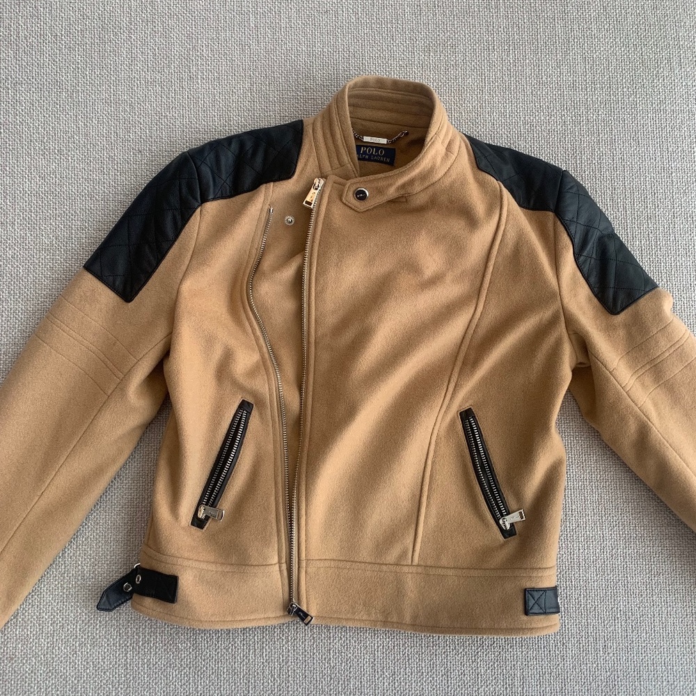 Polo Ralph Lauren Wool Cashmere Leather Trim Bomber Jacket